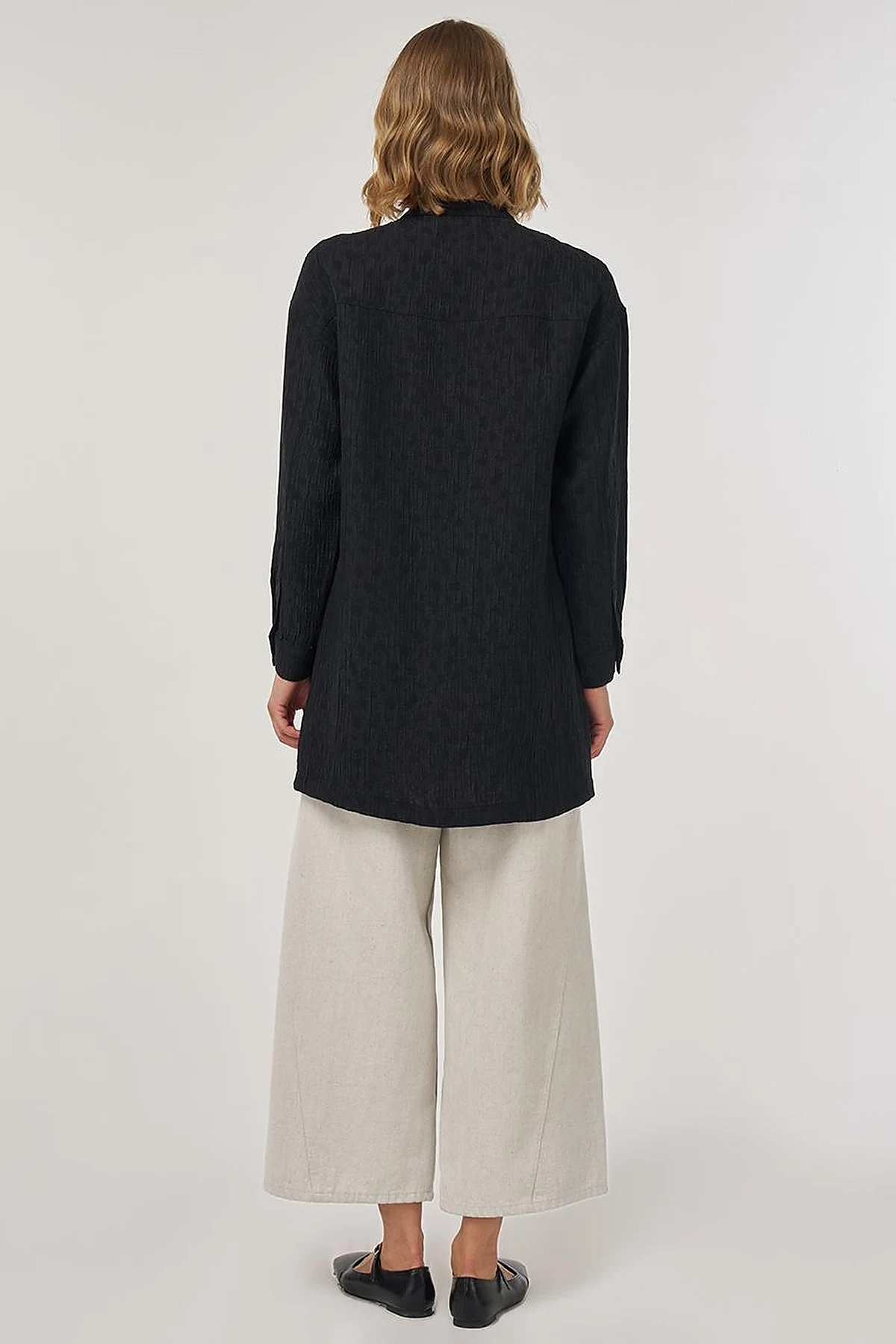 Mandarin Collar Lyocell Blouse Black