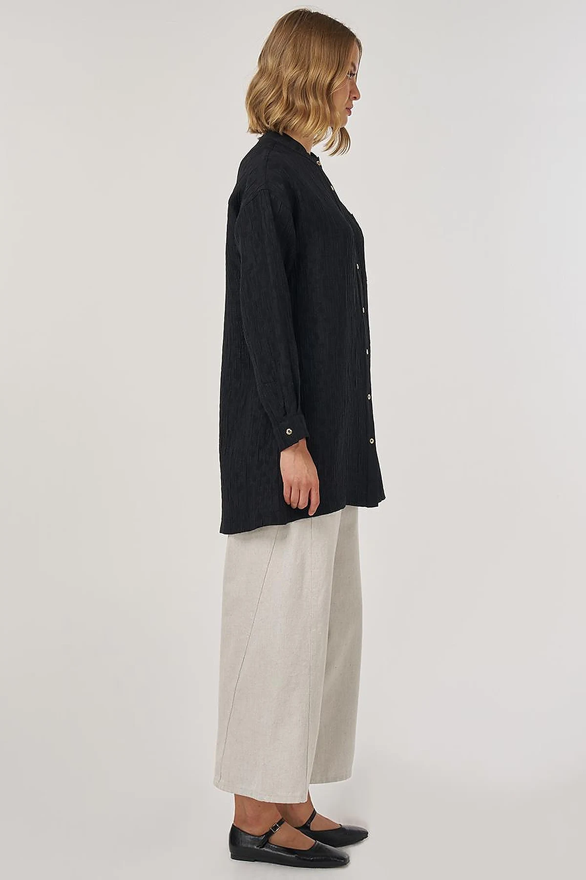 Mandarin Collar Lyocell Blouse Black