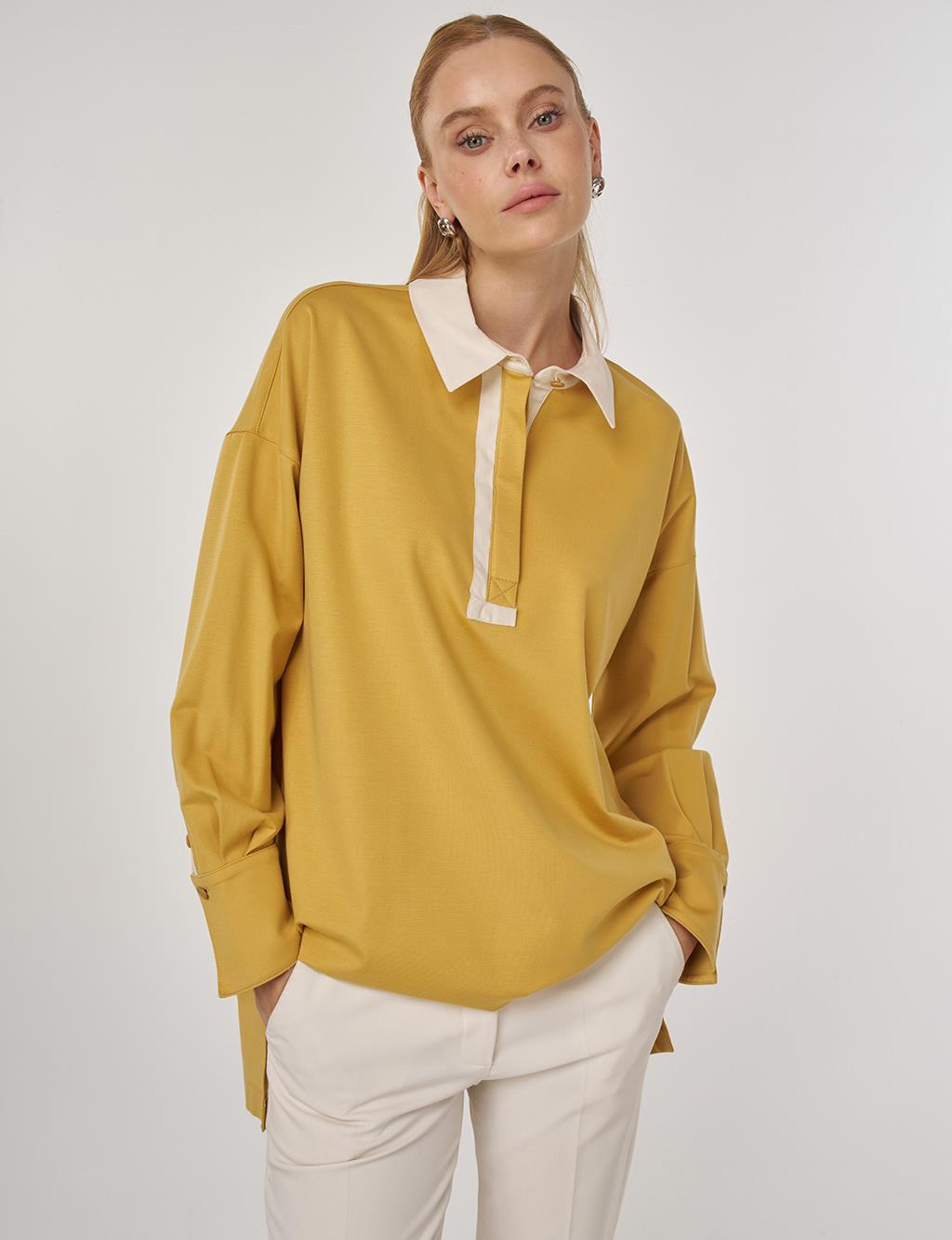 Cuff Detailed Tunic Mustard