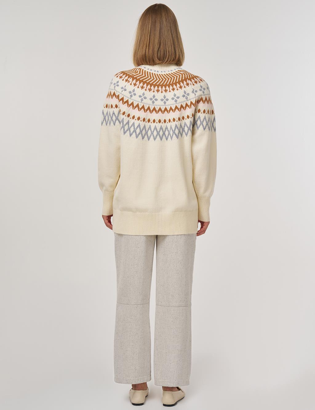 Turtleneck Patterned Knit Tunic Cream