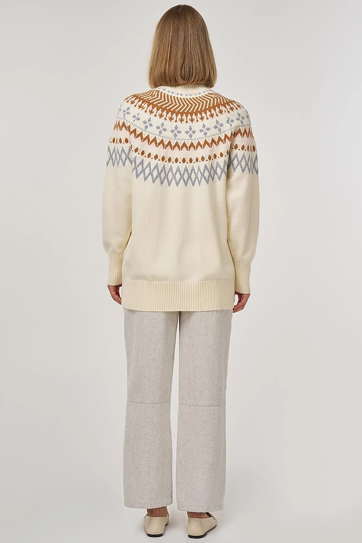 Turtleneck Patterned Knit Tunic Cream