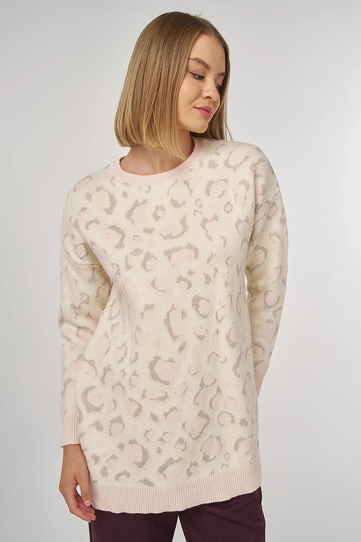 Desenli Triko Tunik Pudra 