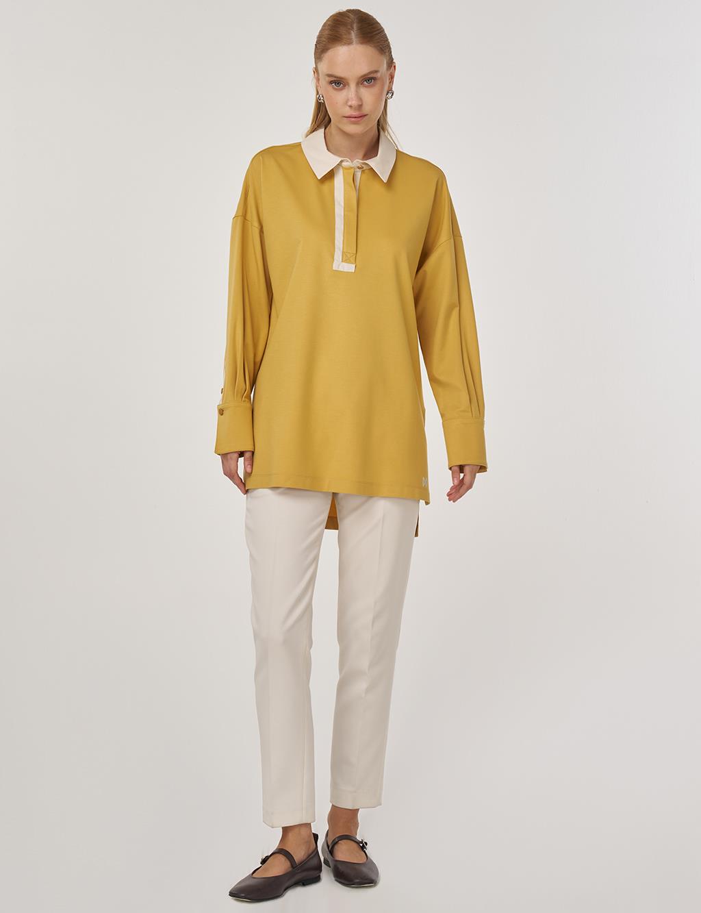 Cuff Detailed Tunic Mustard