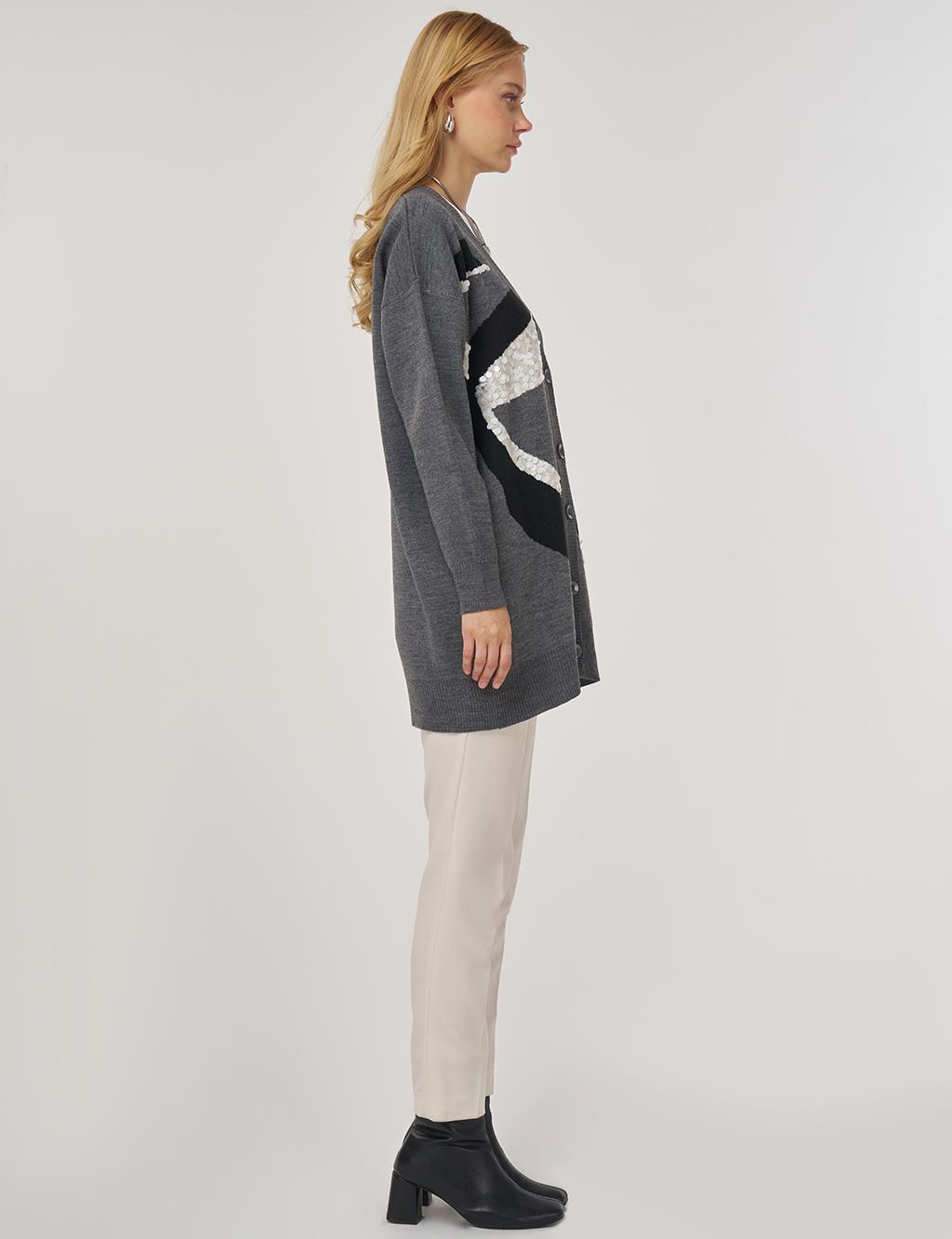 Color-Block Knit Cardigan Anthracite 