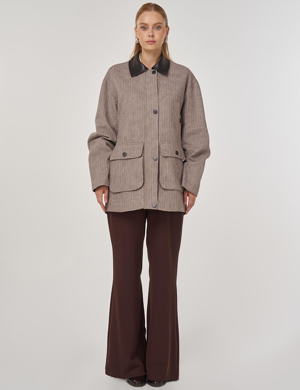 Shirt Collar Cotton Linen Jacket Mink