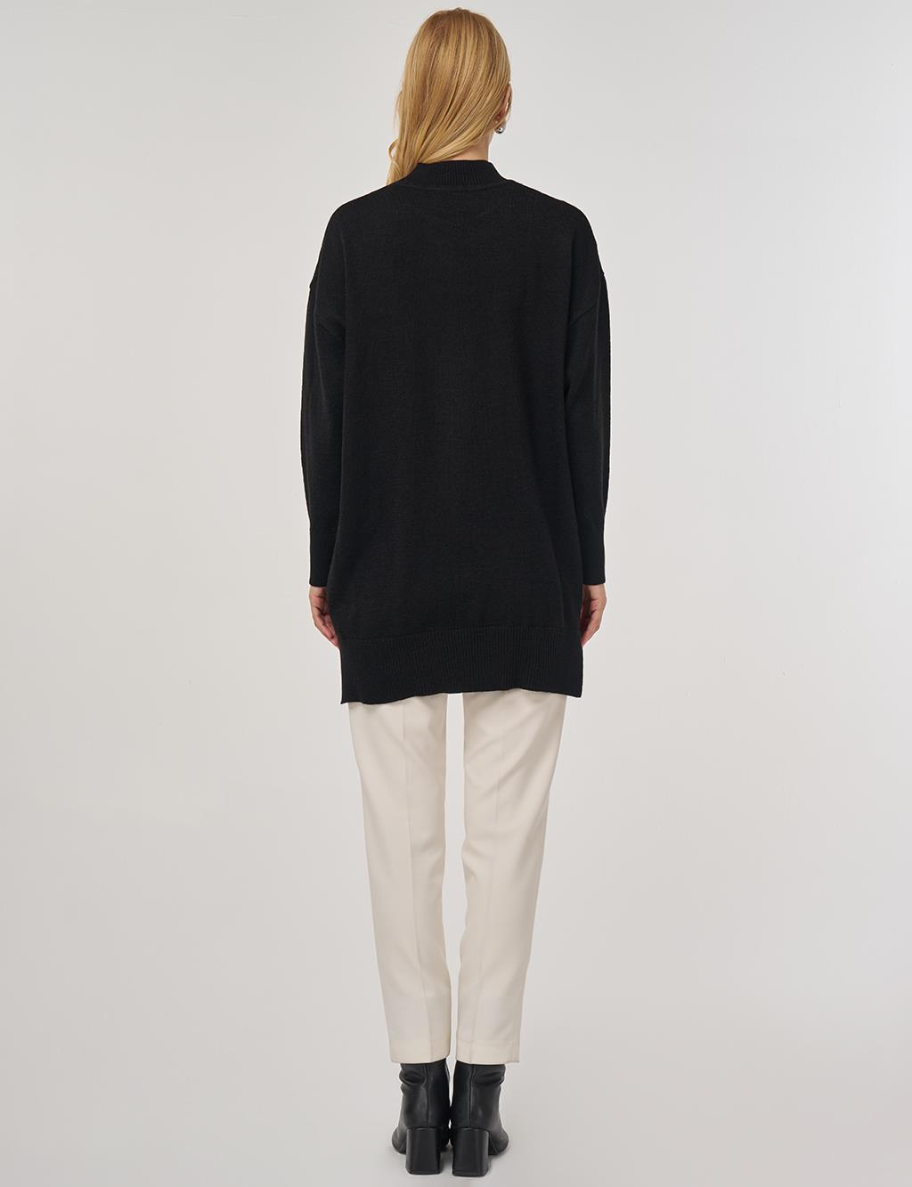 Dikiş Detaylı Triko Tunik Siyah