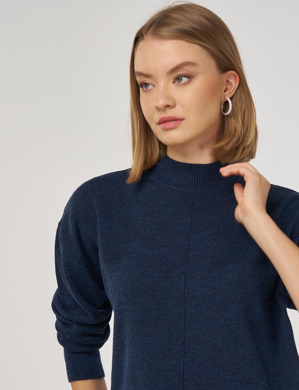 Dikiş Detaylı Triko Tunik Lacivert