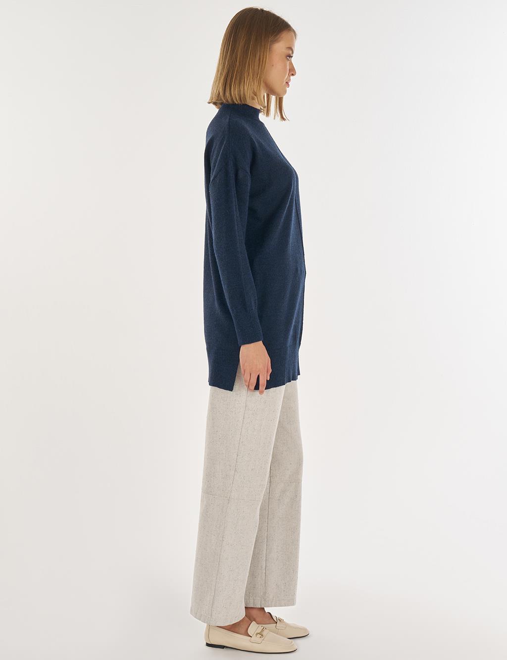 Dikiş Detaylı Triko Tunik Lacivert