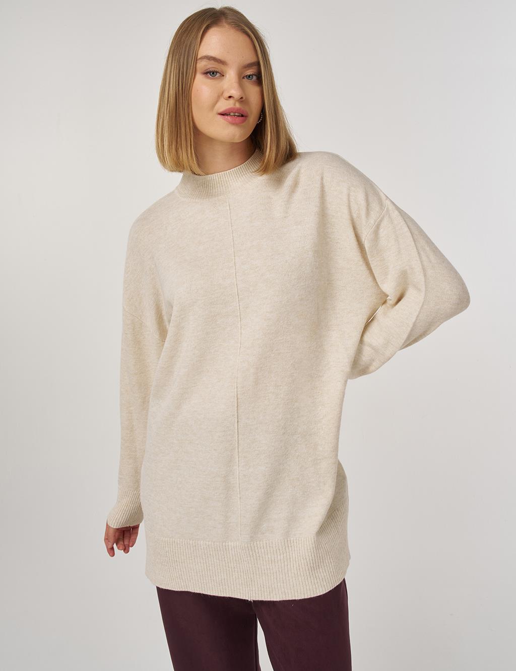 Dikiş Detaylı Triko Tunik Taş