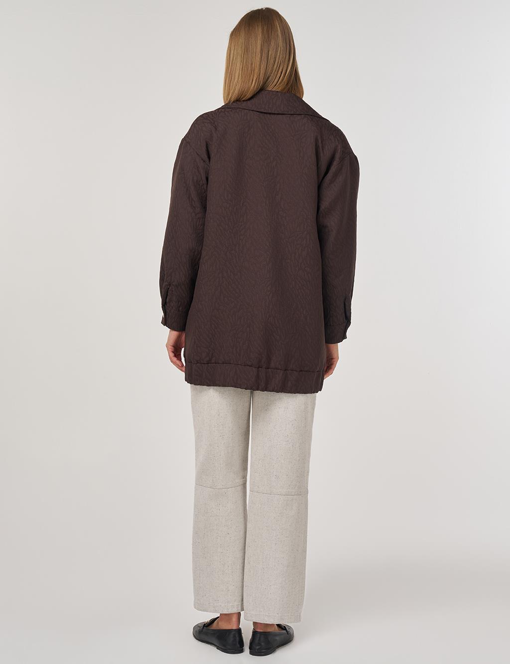 Geniş Yaka Gofreli Ceket Koyu Kahve