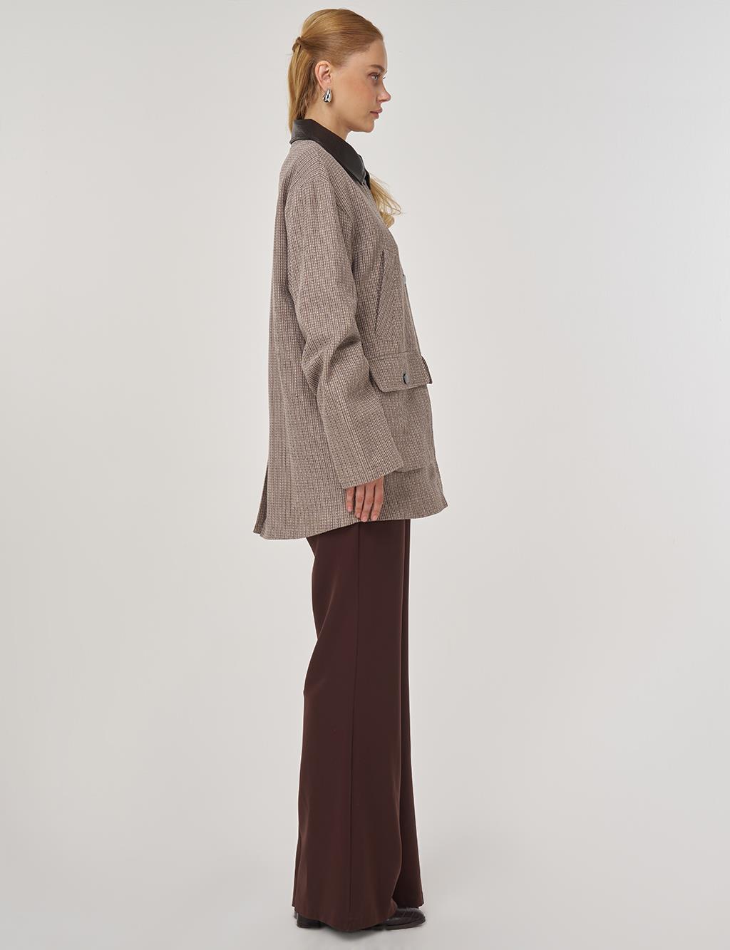 Shirt Collar Cotton Linen Jacket Mink