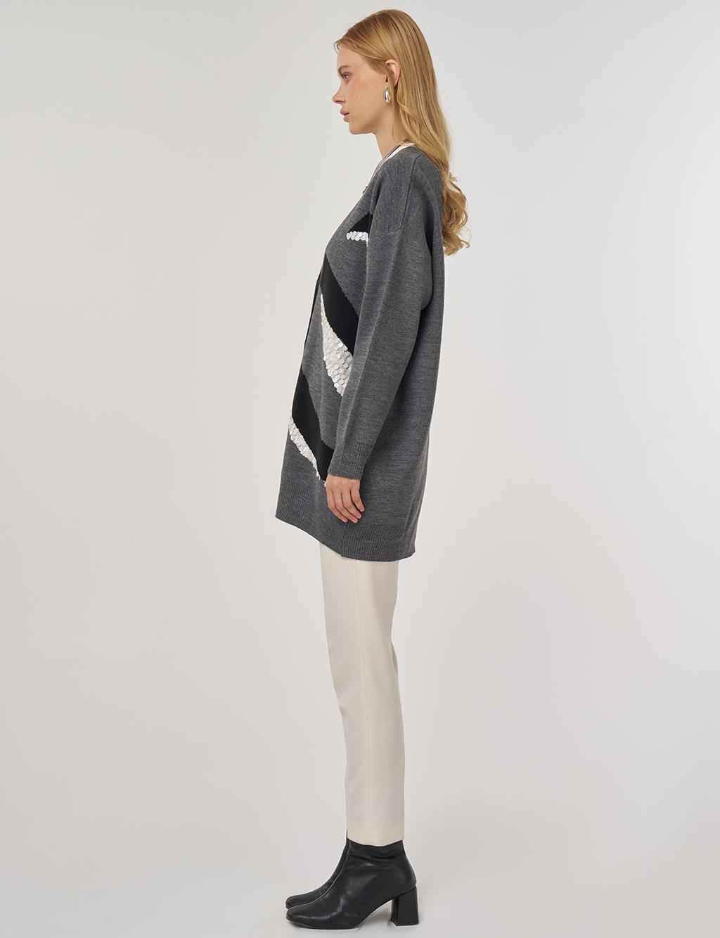 Color-Block Knit Cardigan Anthracite 