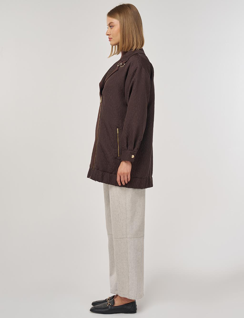 Geniş Yaka Gofreli Ceket Koyu Kahve