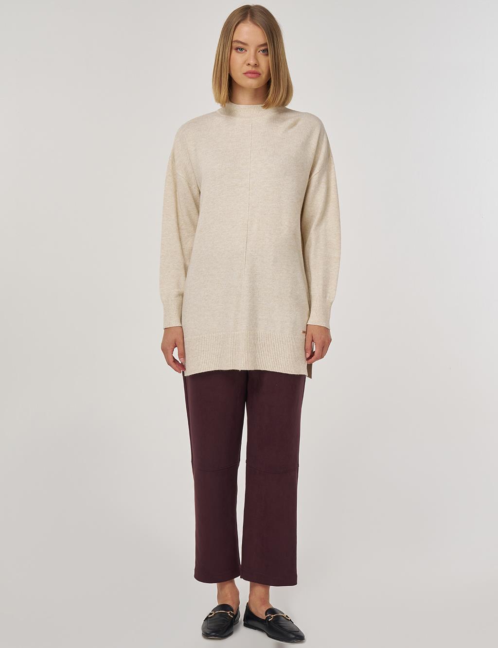 Dikiş Detaylı Triko Tunik Taş