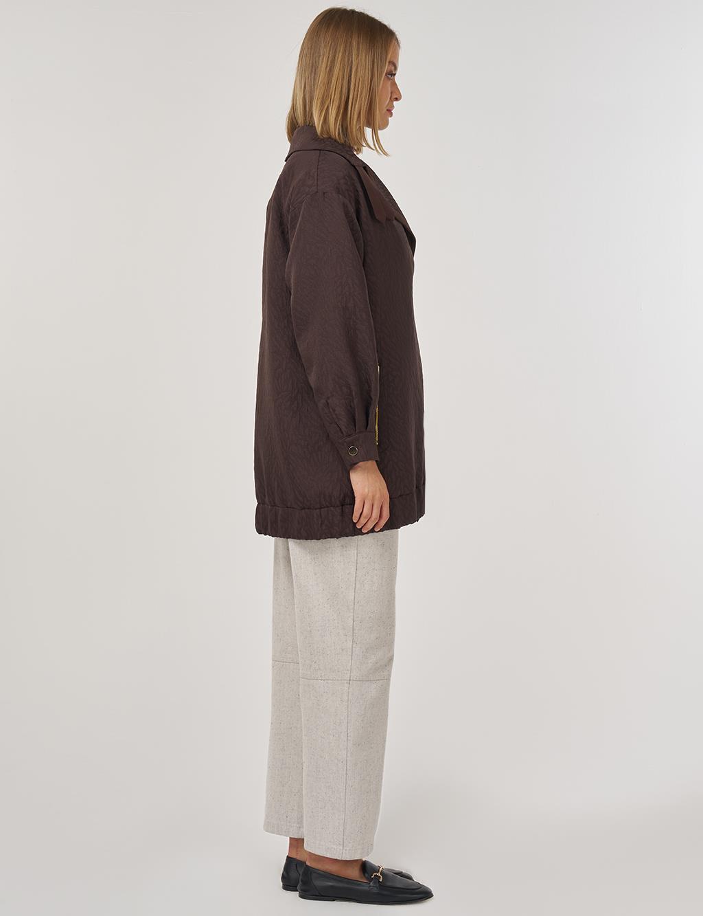 Geniş Yaka Gofreli Ceket Koyu Kahve