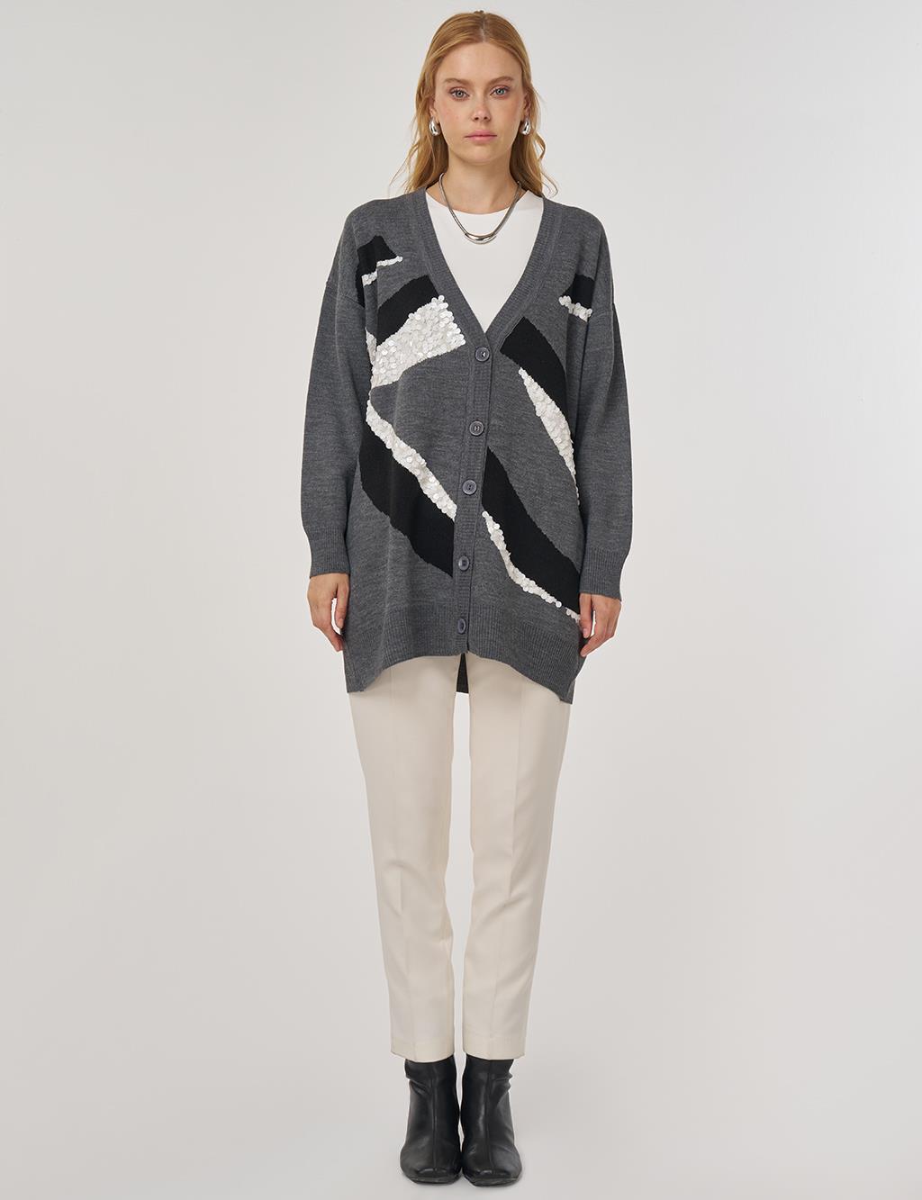 Color-Block Knit Cardigan Anthracite 