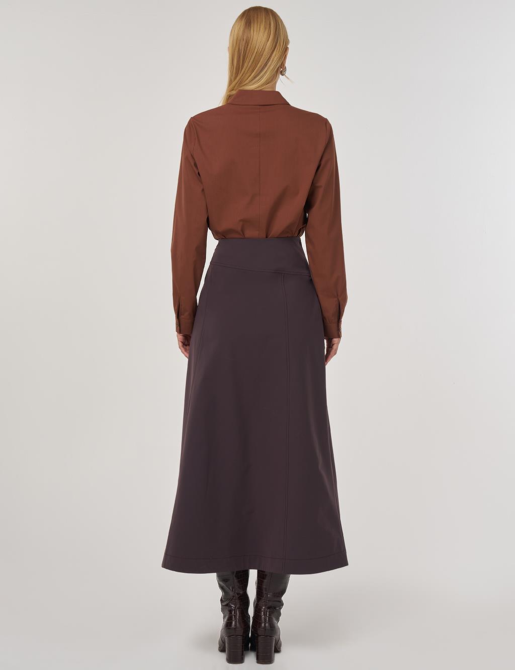 Fermuar Detaylı Çan Etek Koyu Kahve 