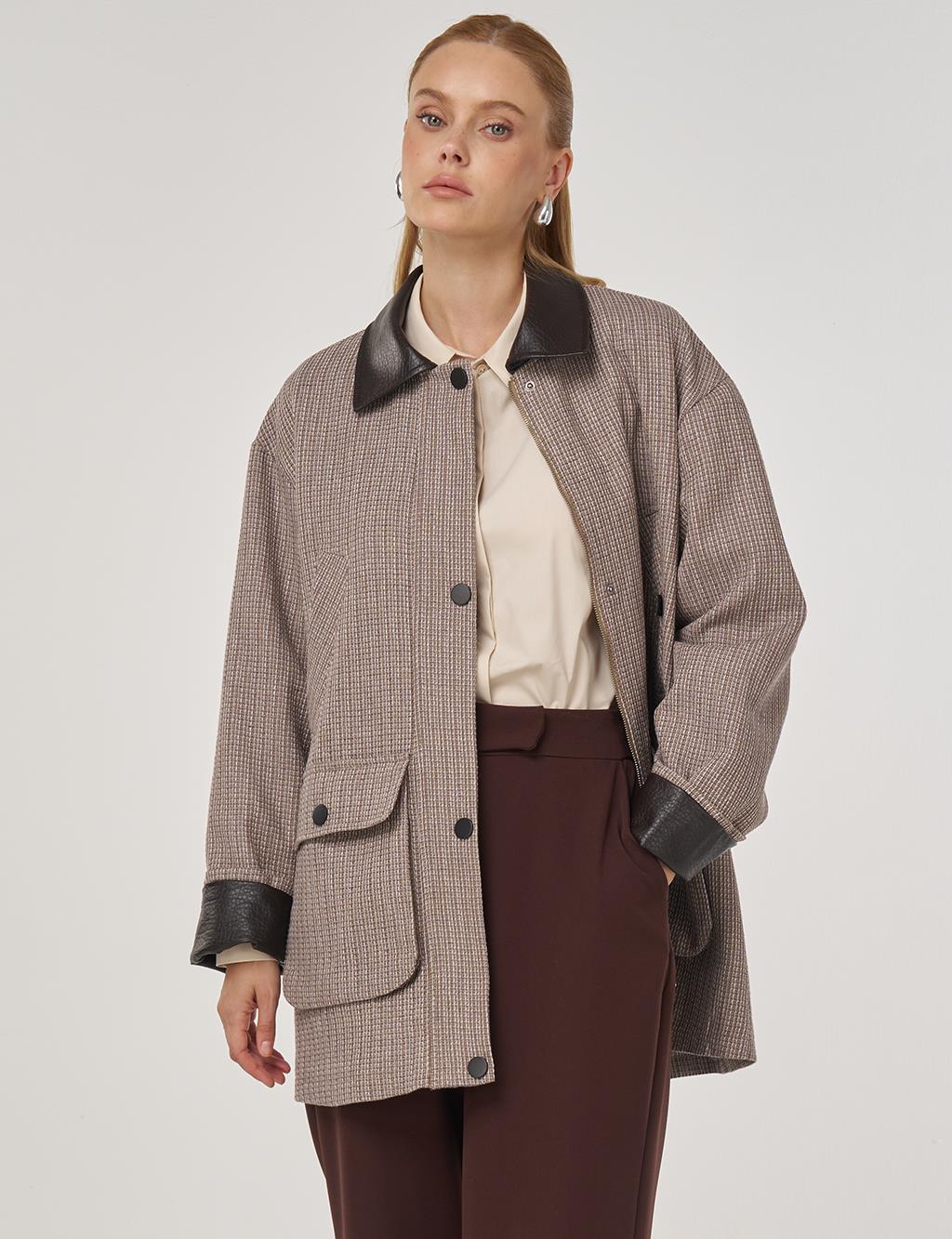 Shirt Collar Cotton Linen Jacket Mink