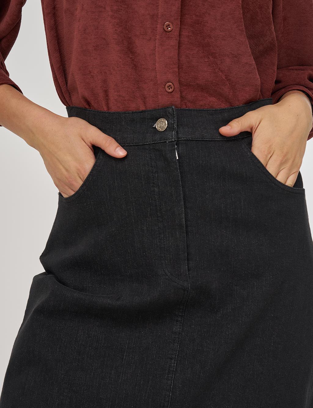 Slit Detailed Denim Skirt Black