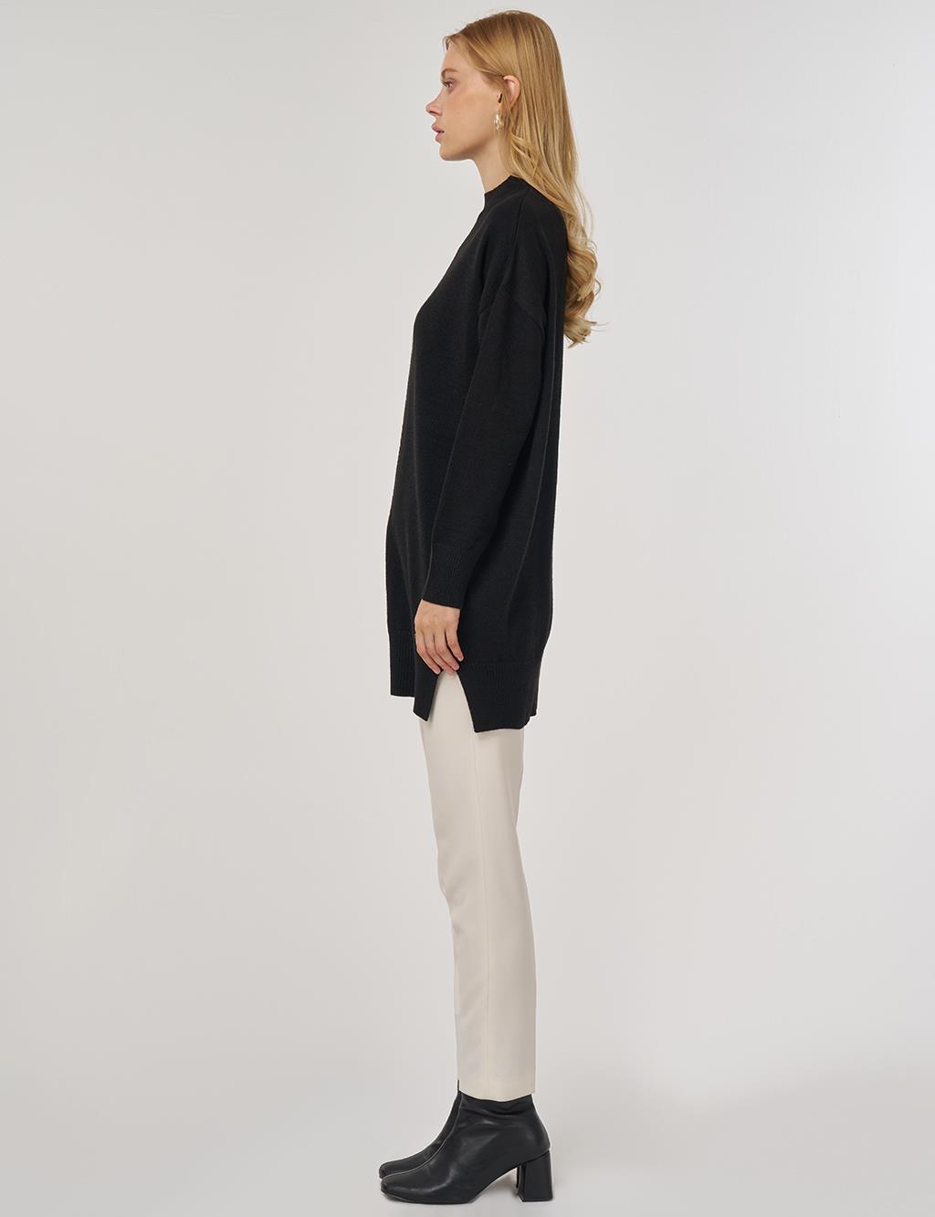 Dikiş Detaylı Triko Tunik Siyah