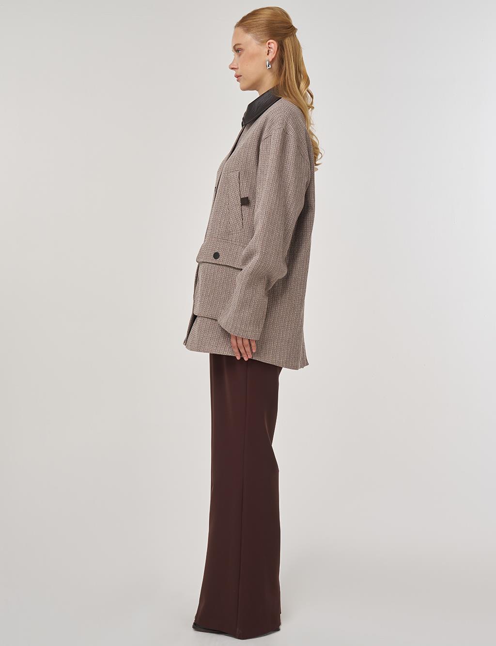 Shirt Collar Cotton Linen Jacket Mink