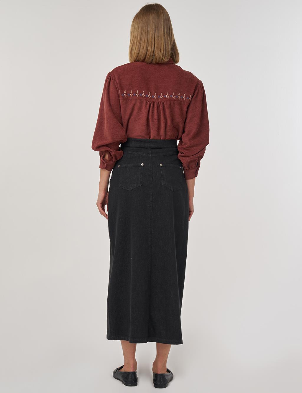 Slit Detailed Denim Skirt Black