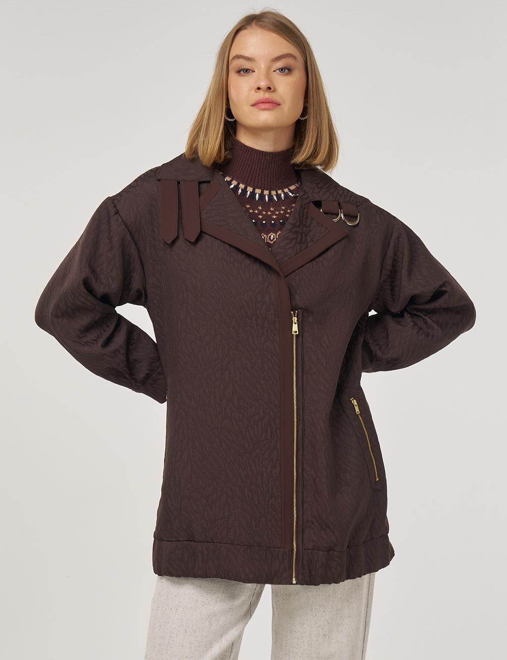 Geniş Yaka Gofreli Ceket Koyu Kahve