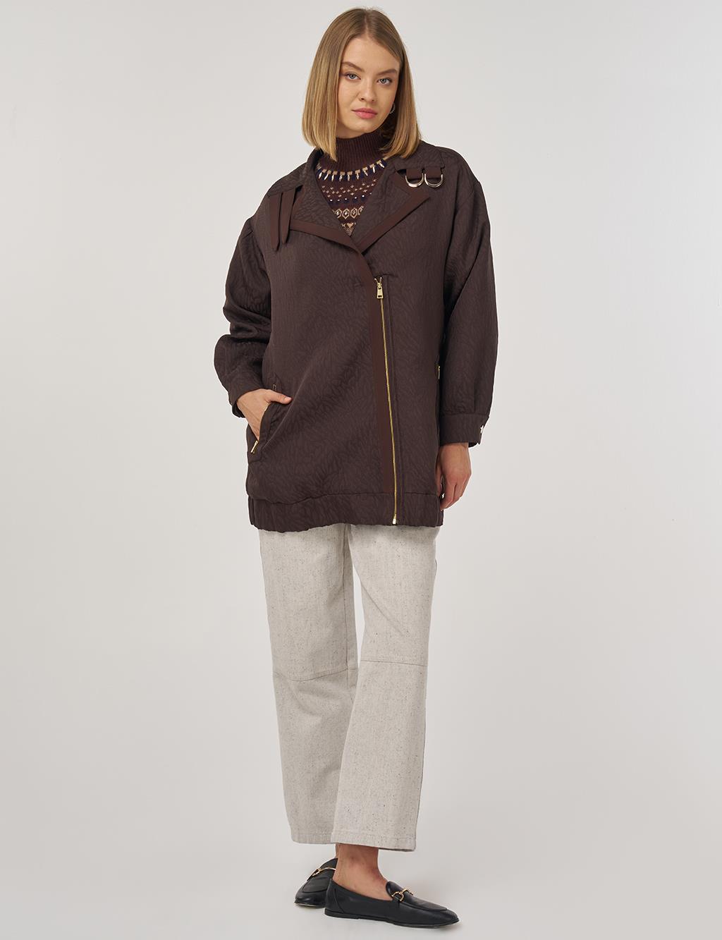 Geniş Yaka Gofreli Ceket Koyu Kahve