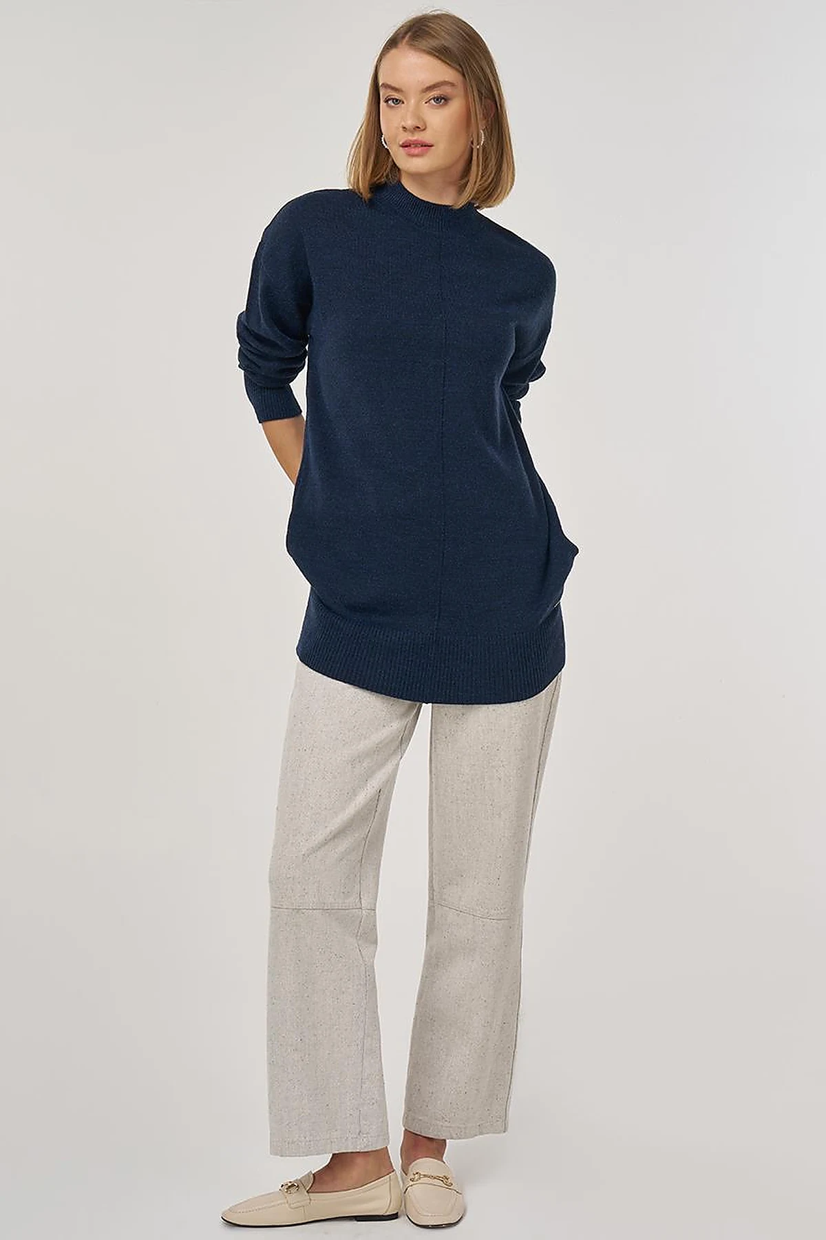 Stitched Knit Tunic Navy Blue