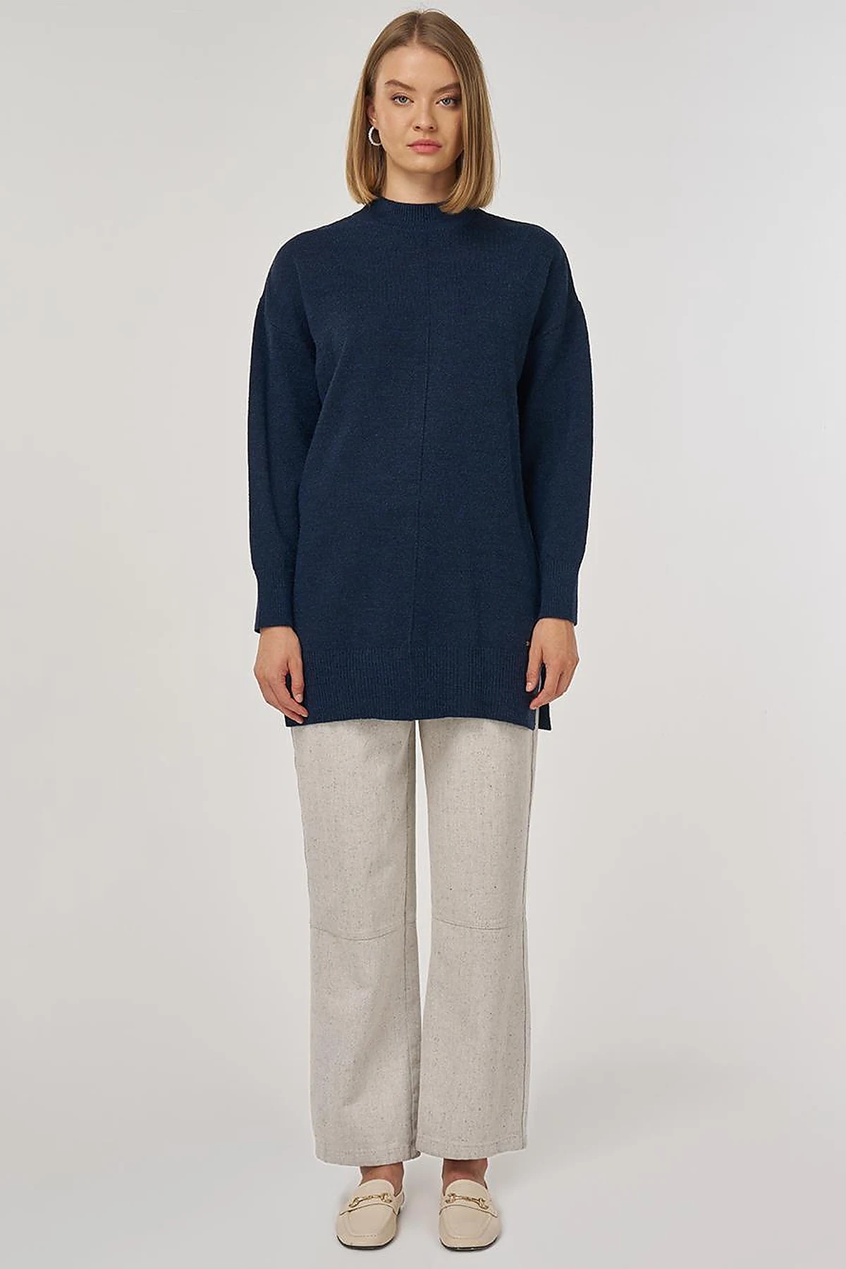 Stitched Knit Tunic Navy Blue