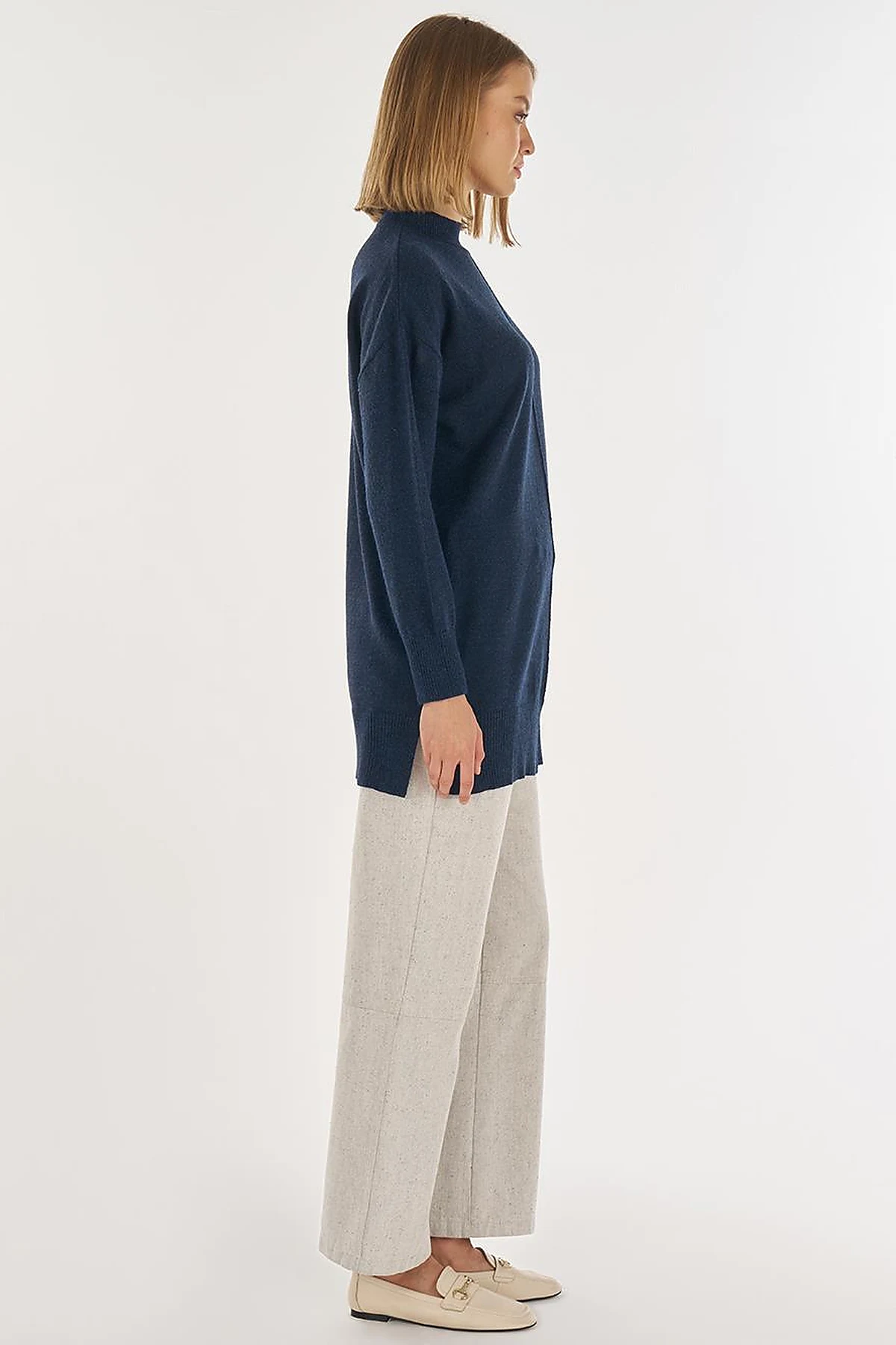 Stitched Knit Tunic Navy Blue