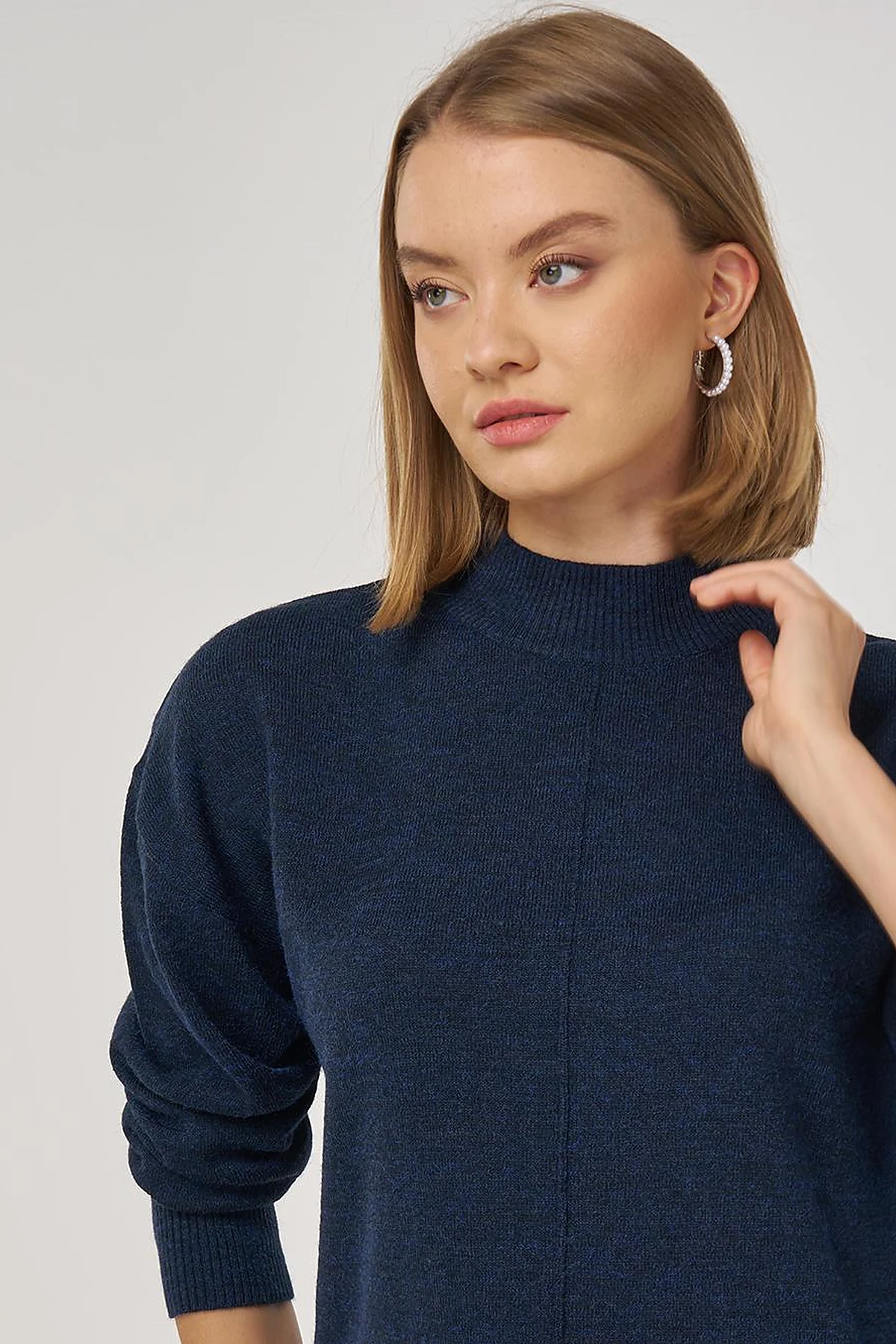 Stitched Knit Tunic Navy Blue