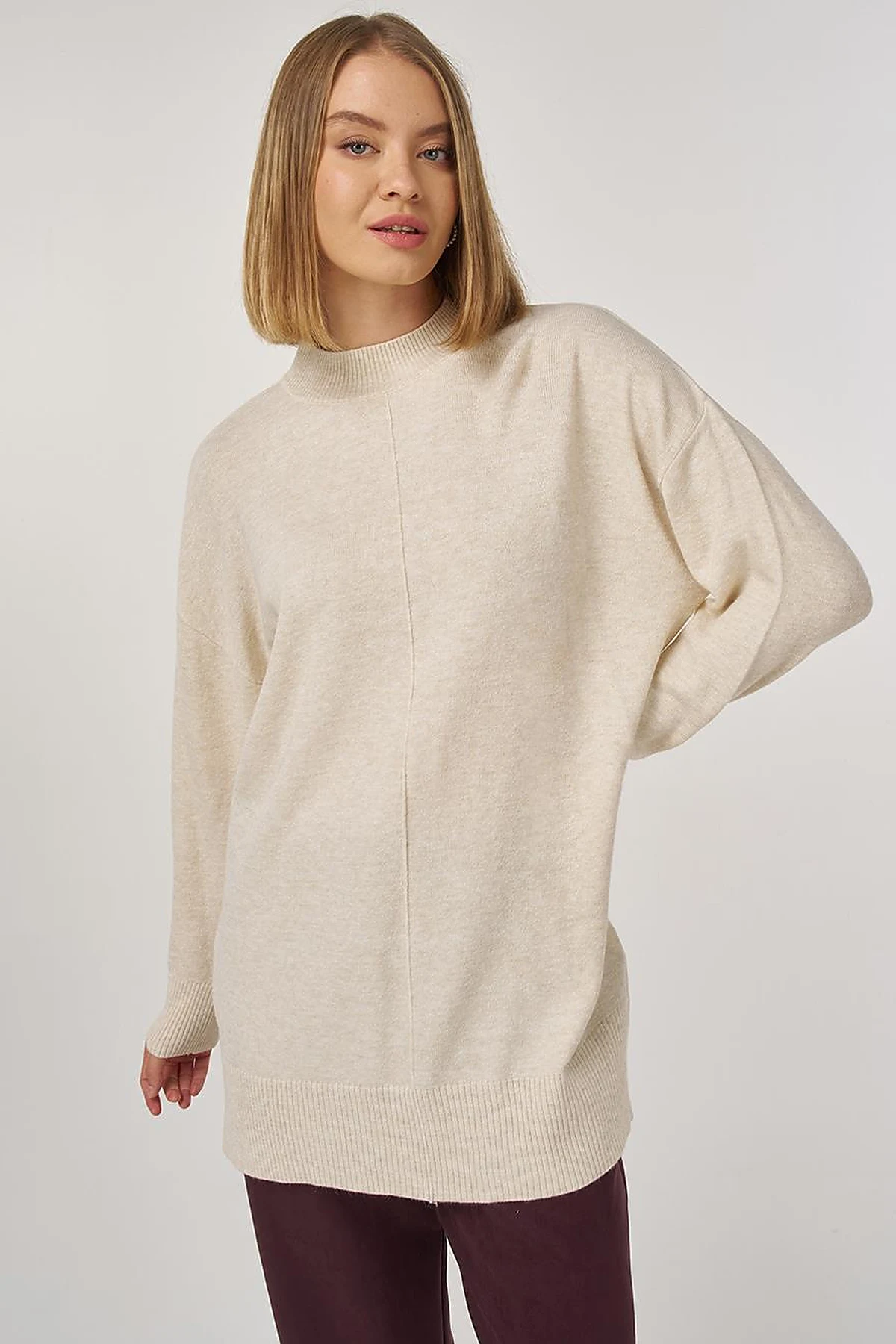 Stitched Knit Tunic Stone