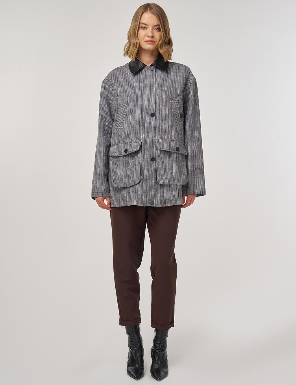 Shirt Collar Cotton Linen Jacket Indigo