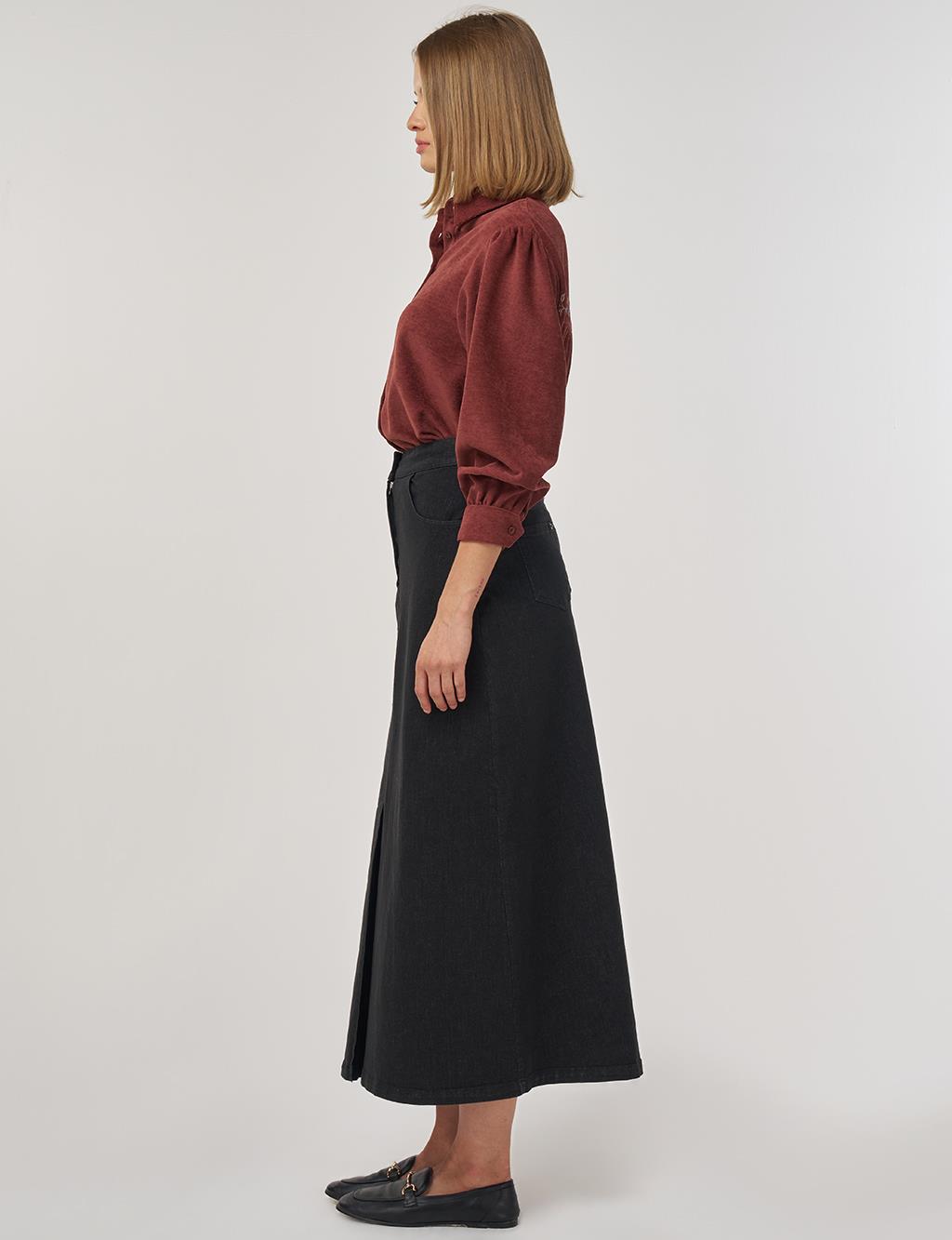 Slit Detailed Denim Skirt Black