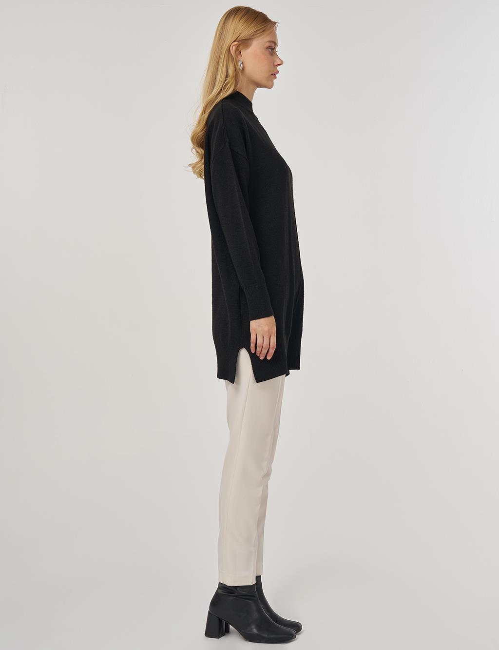 Dikiş Detaylı Triko Tunik Siyah