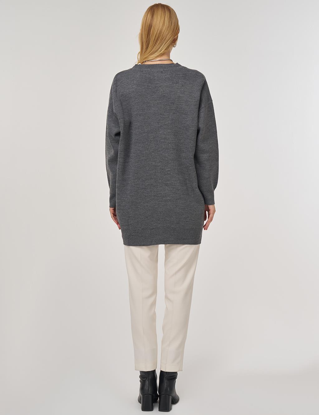 Color-Block Knit Cardigan Anthracite 