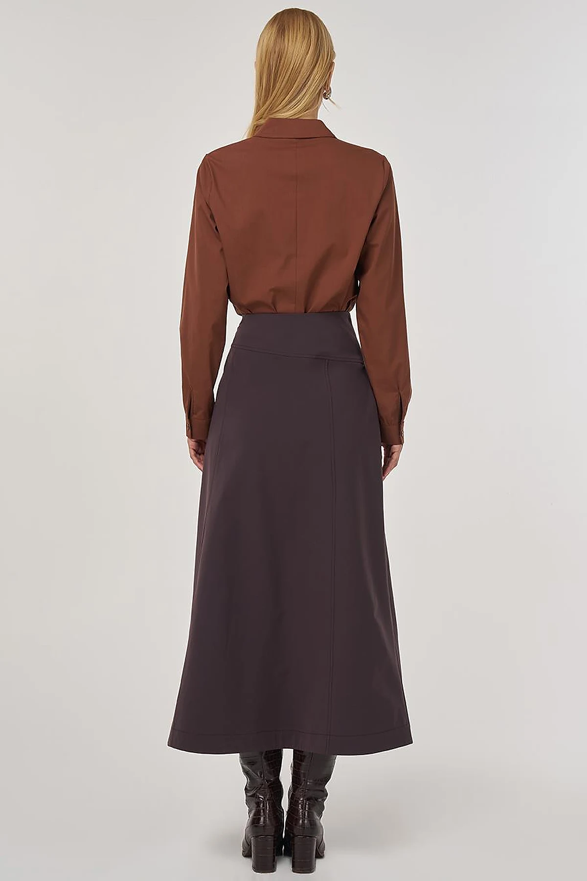Zipper Detailed Bell-Skirt Dark Brown