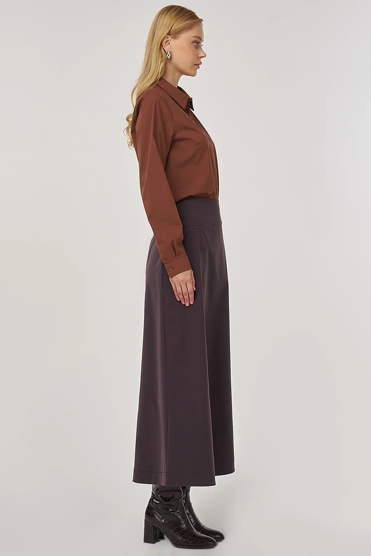 Zipper Detailed Bell-Skirt Dark Brown