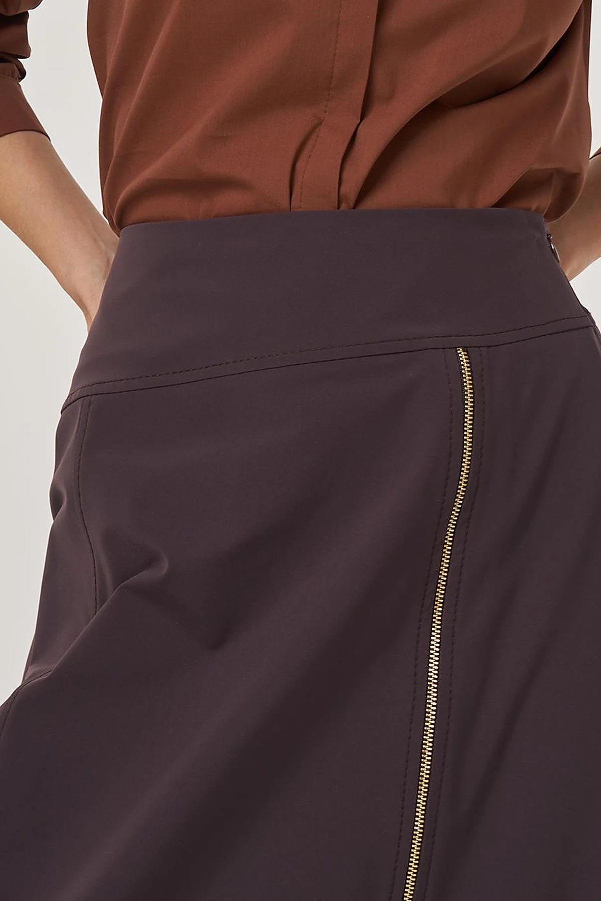 Zipper Detailed Bell-Skirt Dark Brown