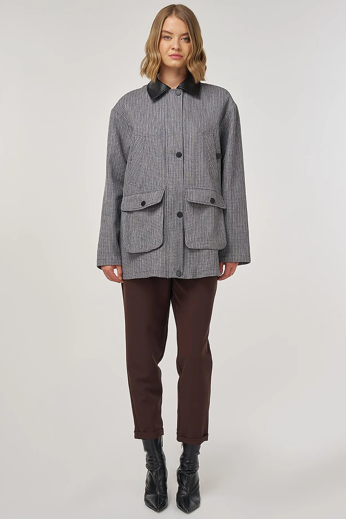Shirt Collar Cotton Linen Jacket Indigo