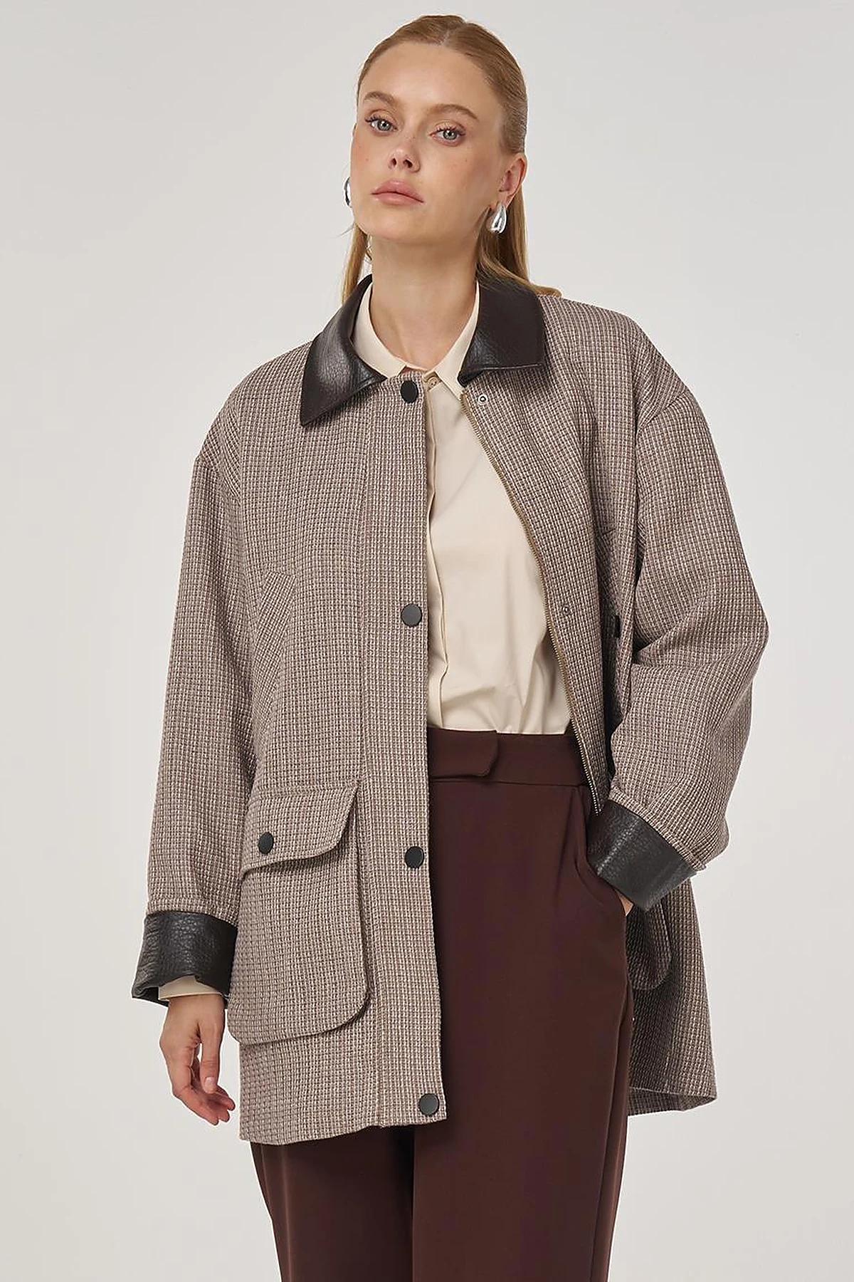 Shirt Collar Cotton Linen Jacket Mink