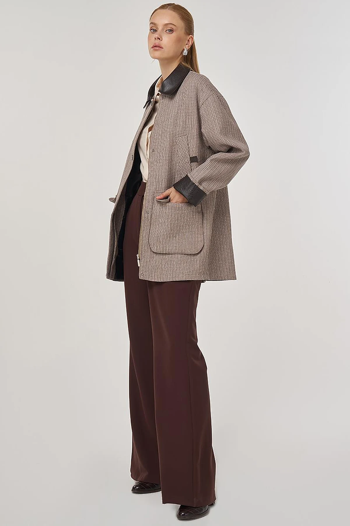 Shirt Collar Cotton Linen Jacket Mink