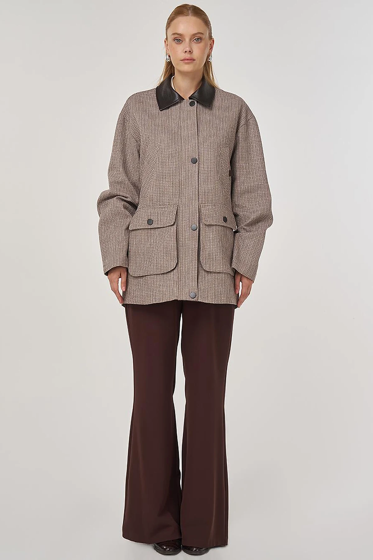 Shirt Collar Cotton Linen Jacket Mink