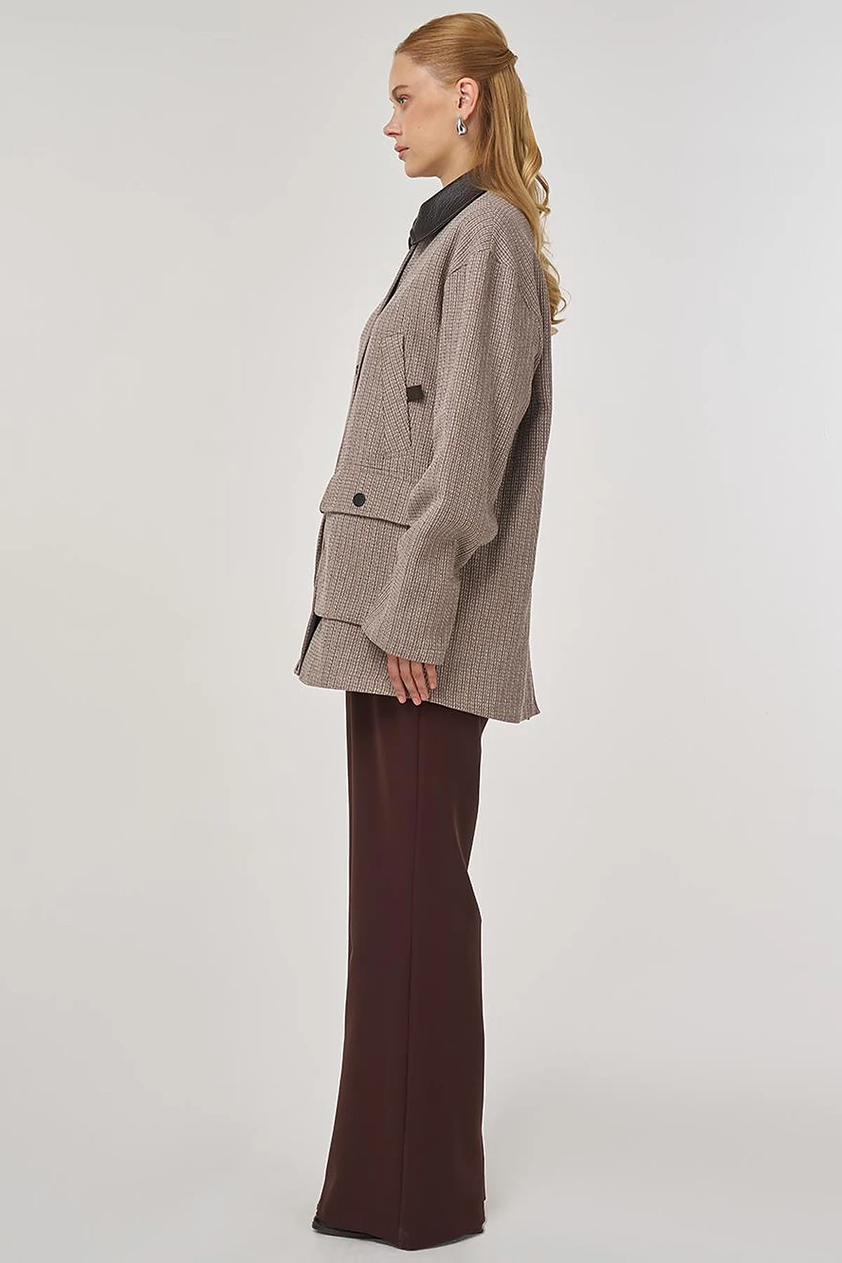 Shirt Collar Cotton Linen Jacket Mink