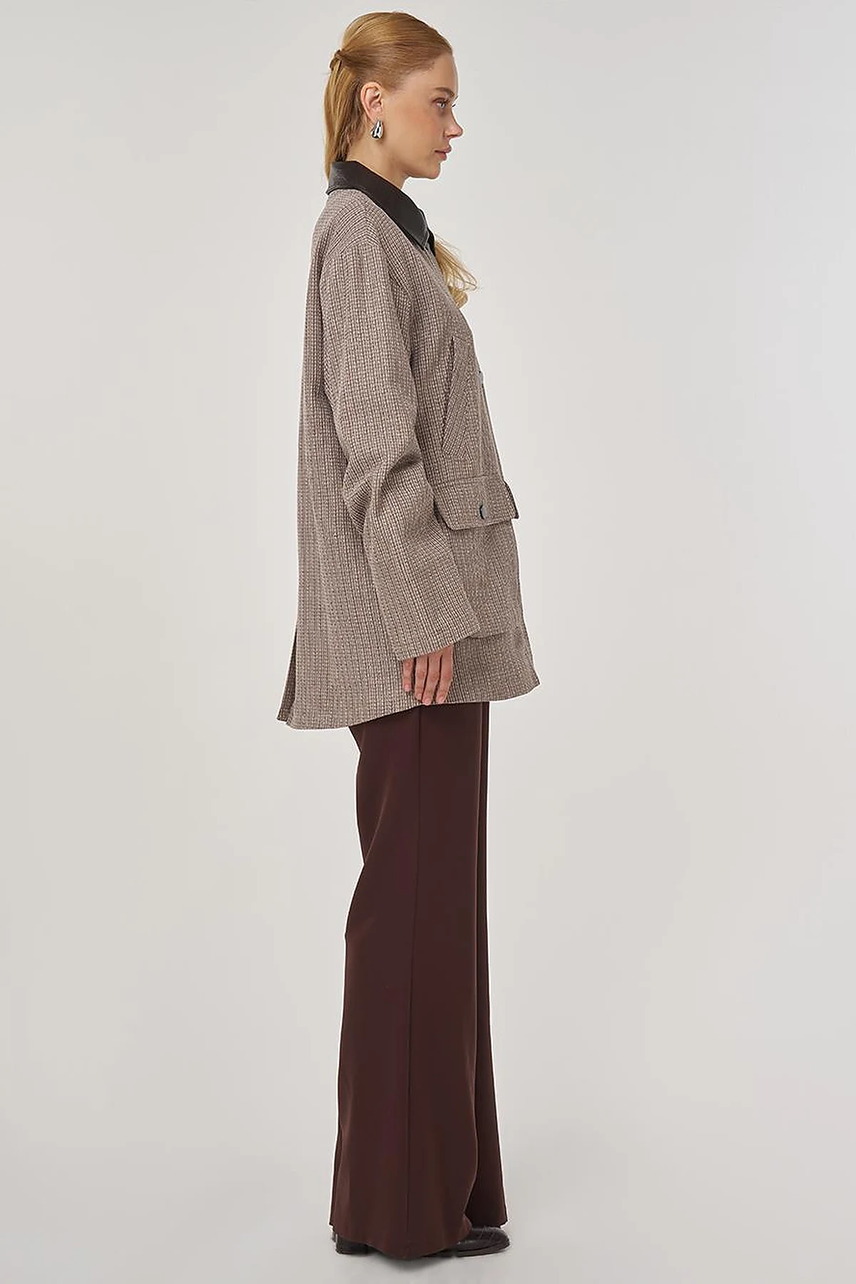 Shirt Collar Cotton Linen Jacket Mink