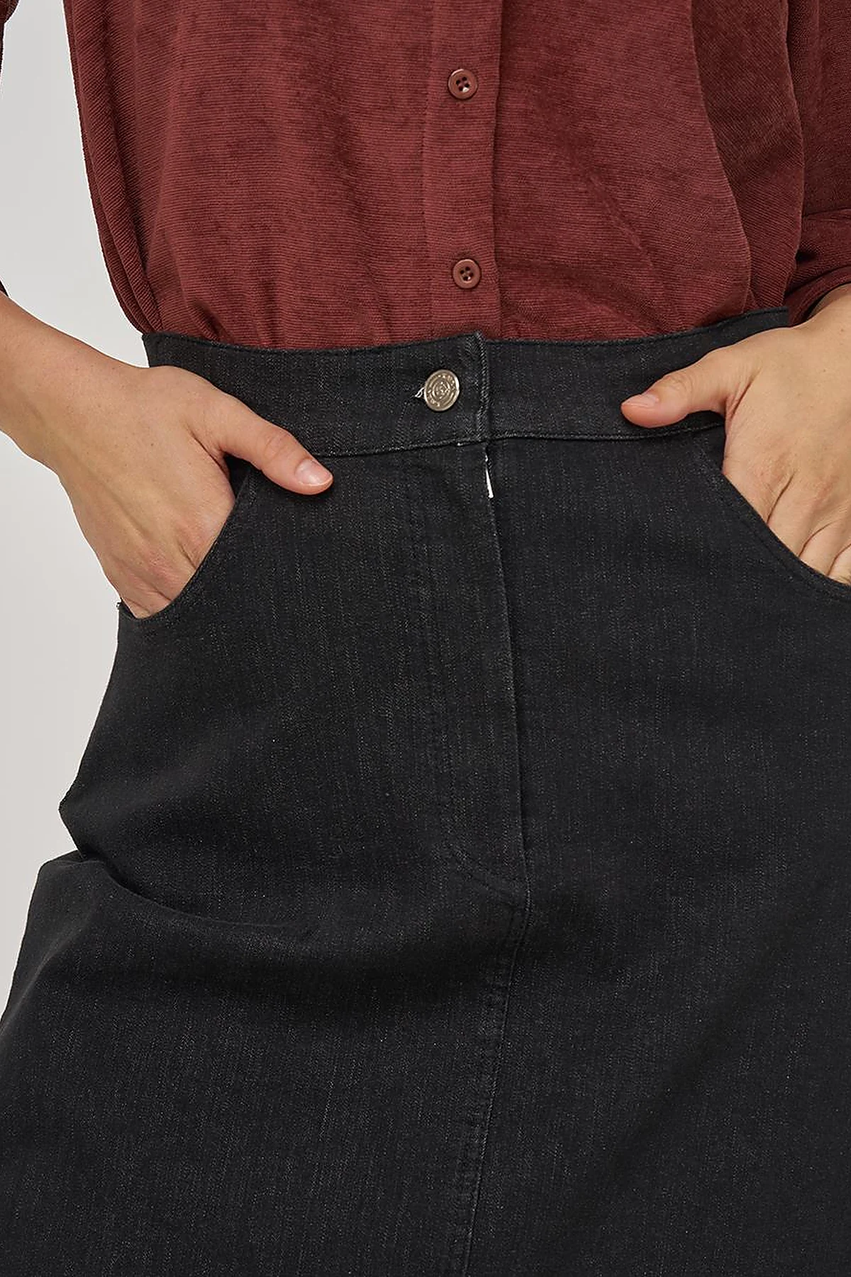 Slit Detailed Denim Skirt Black