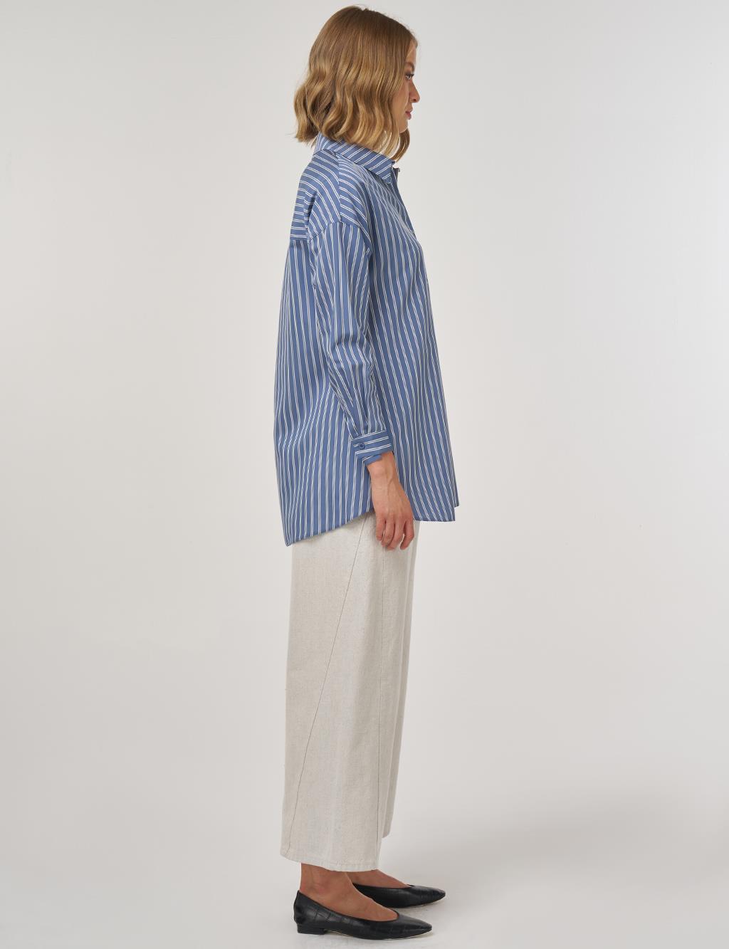 Striped Viscose Tunic Indigo