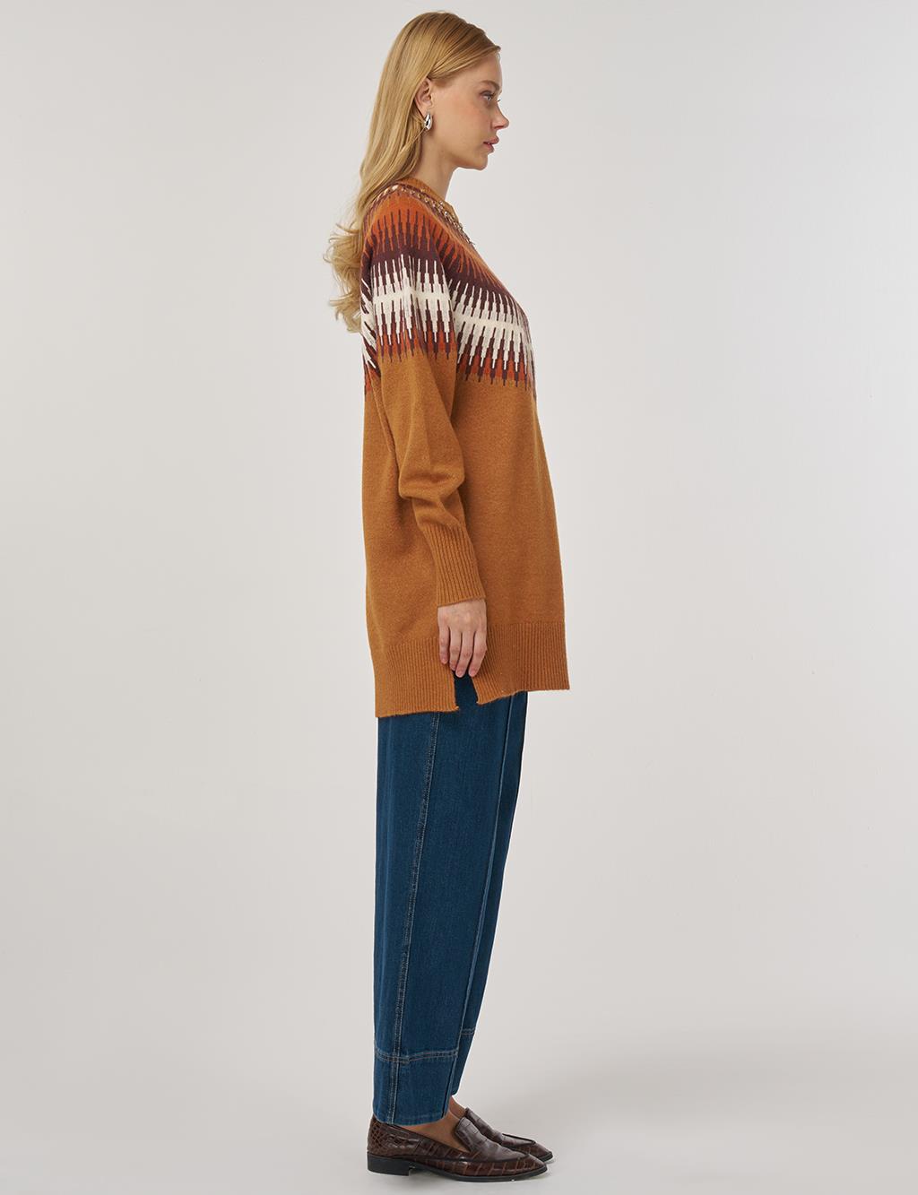 Stone Detailed Knit Tunic Cinnamon