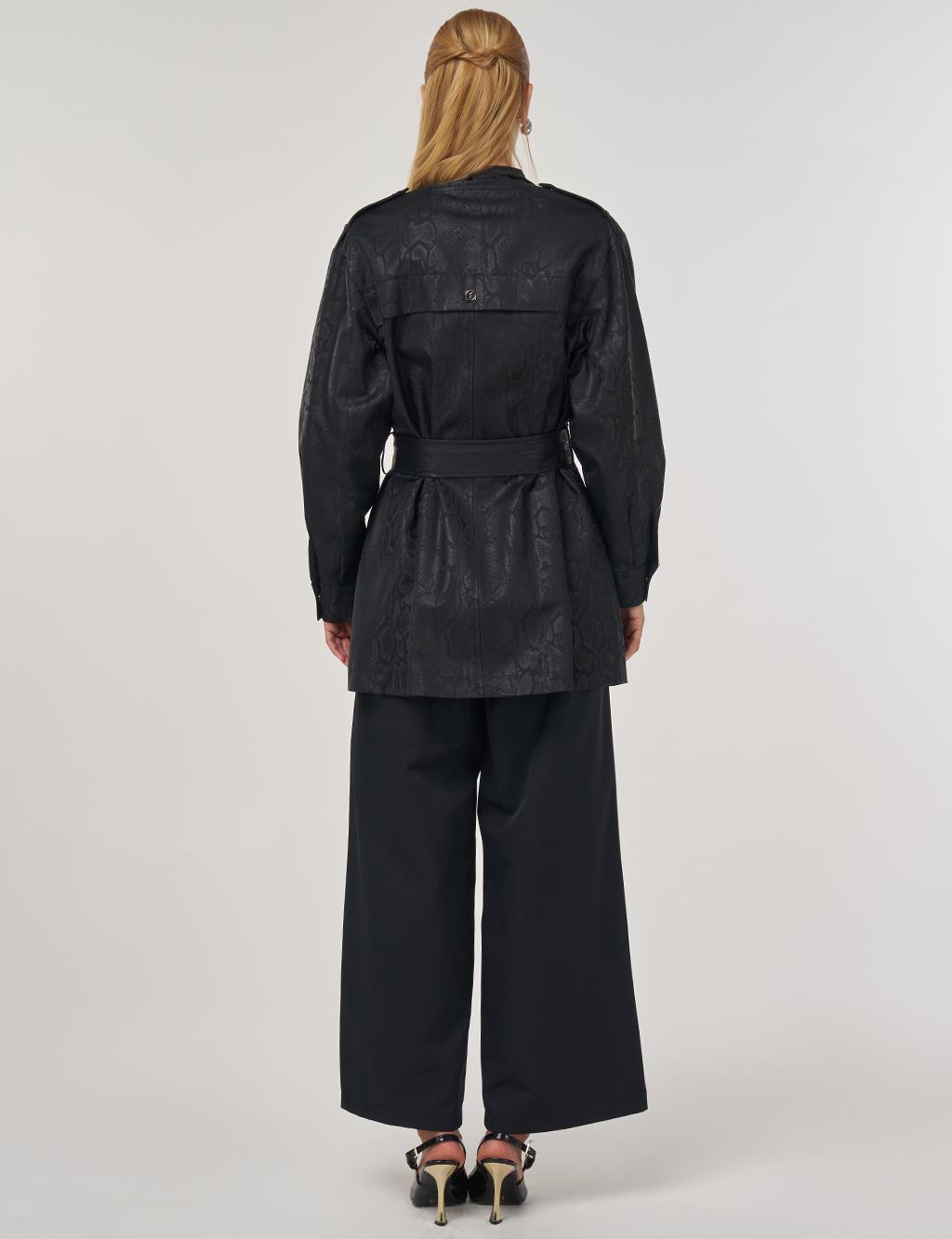 Snake Print Buckle Detail Jacket Black